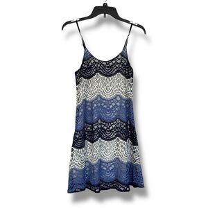 Emerald Sundae Blue White Lace Slip Mini Dress Size S
